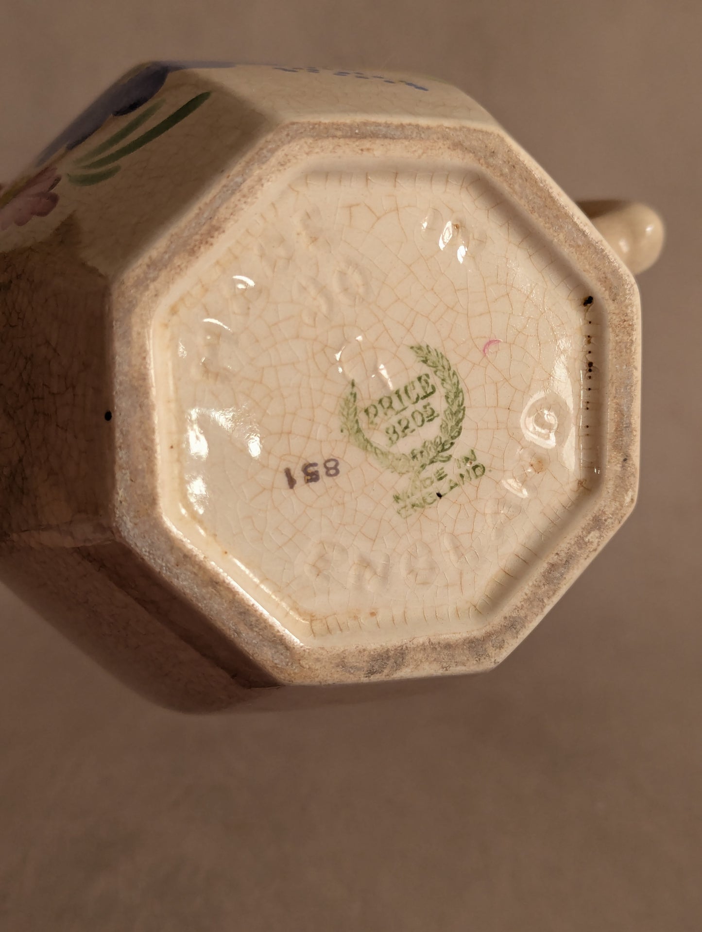Floral Hand-Painted Octagonal Jug, Price Bros.