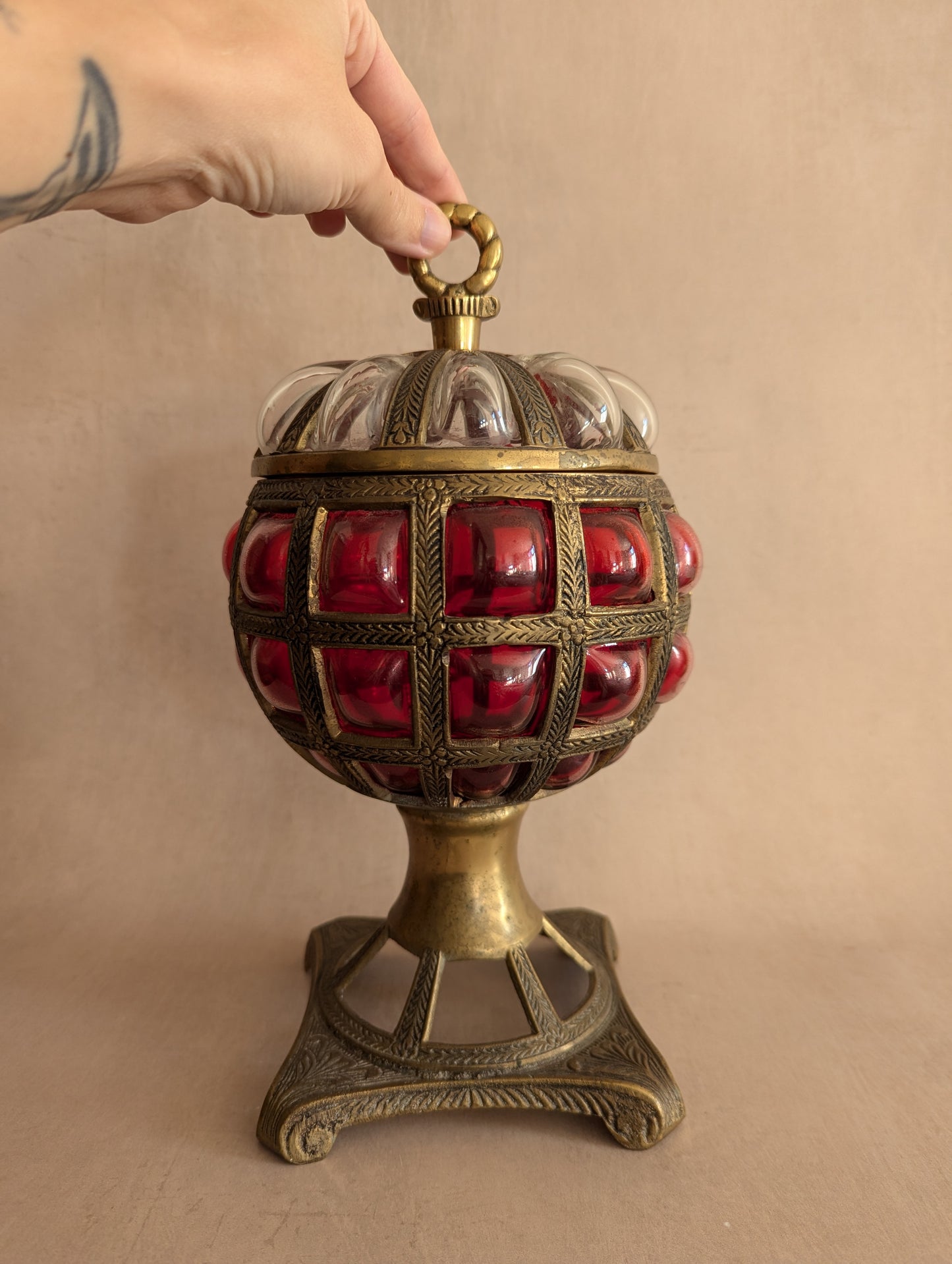Ruby & Brass Caged Bubble Glass Globe Jar