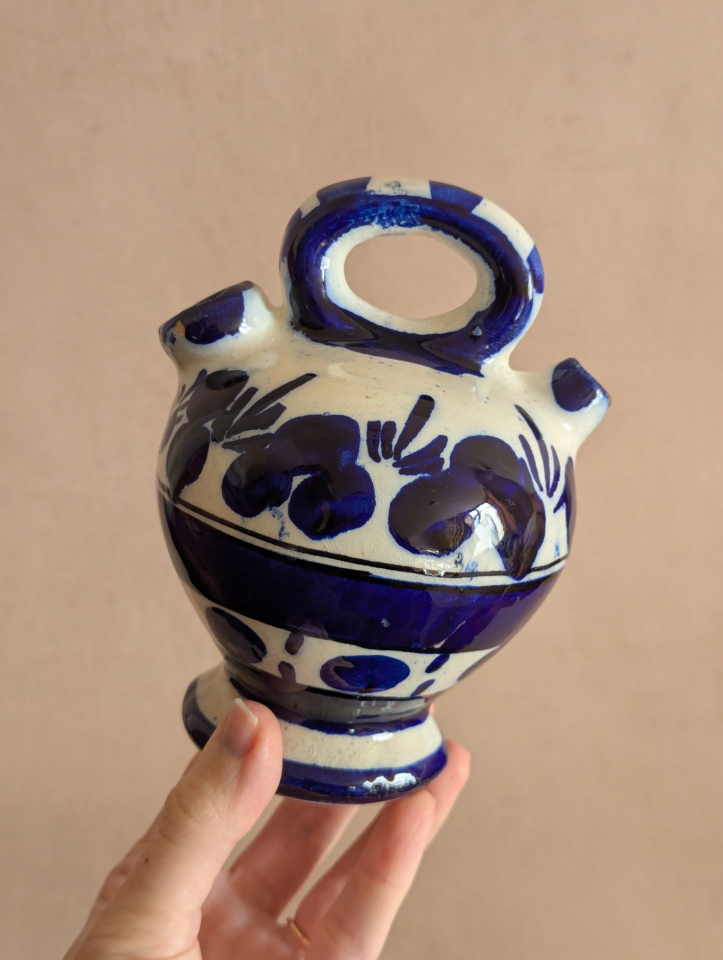 Miniature European Blue & White Double Spout Gargoulette