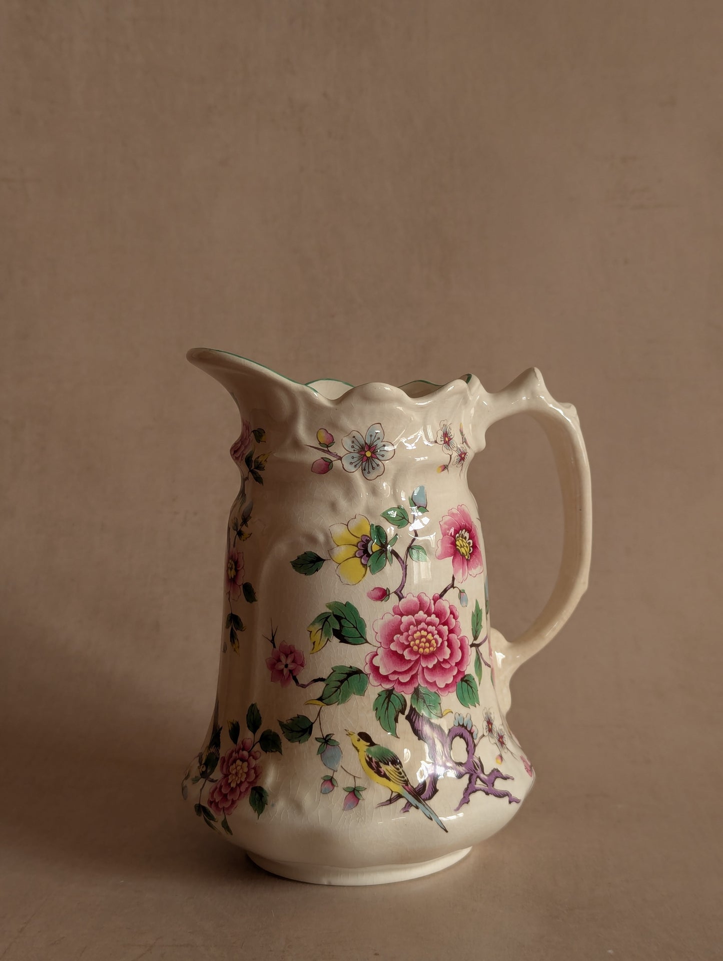 Chinese Rose Ceramic Pitcher, James Kent Old Foley