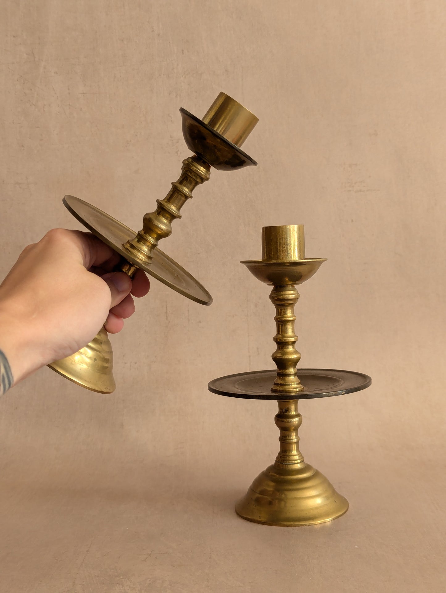 Brass Asian "Heemskirk" Style Candle Holders - Set of Two