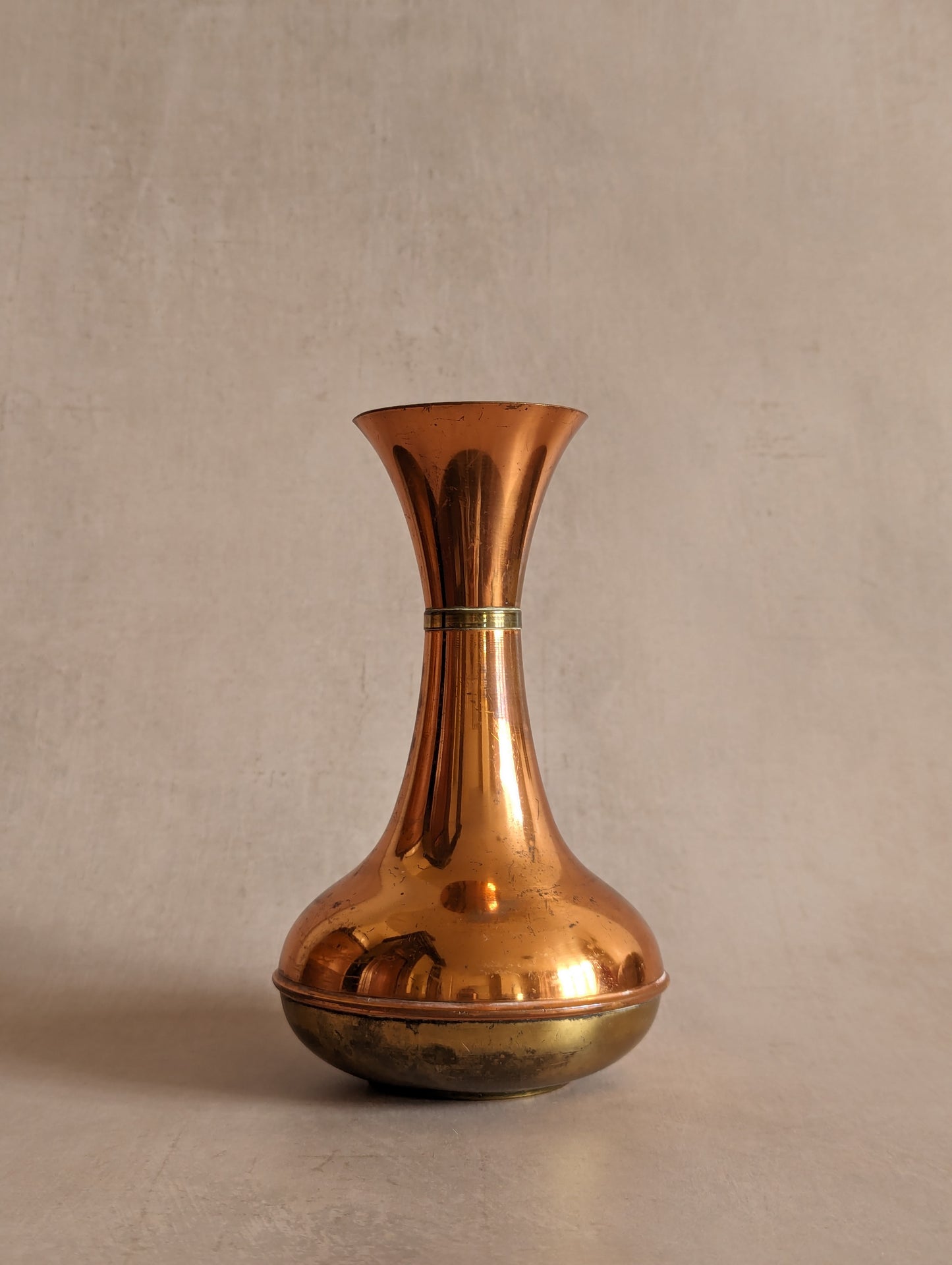 Copper & Brass Belly Vase, Vintage c. Mid-Century