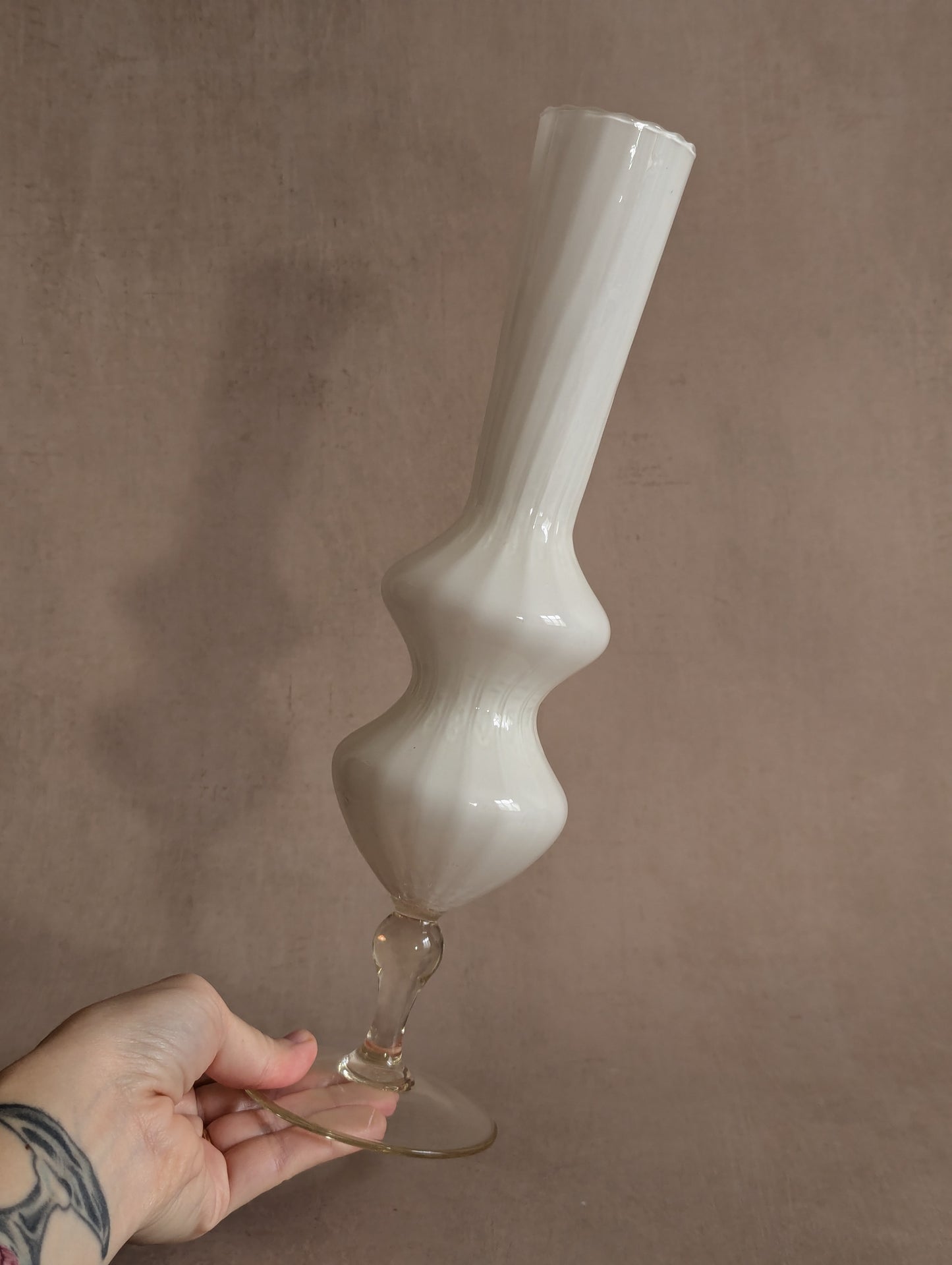 Frilly White Fluted Glass Vase