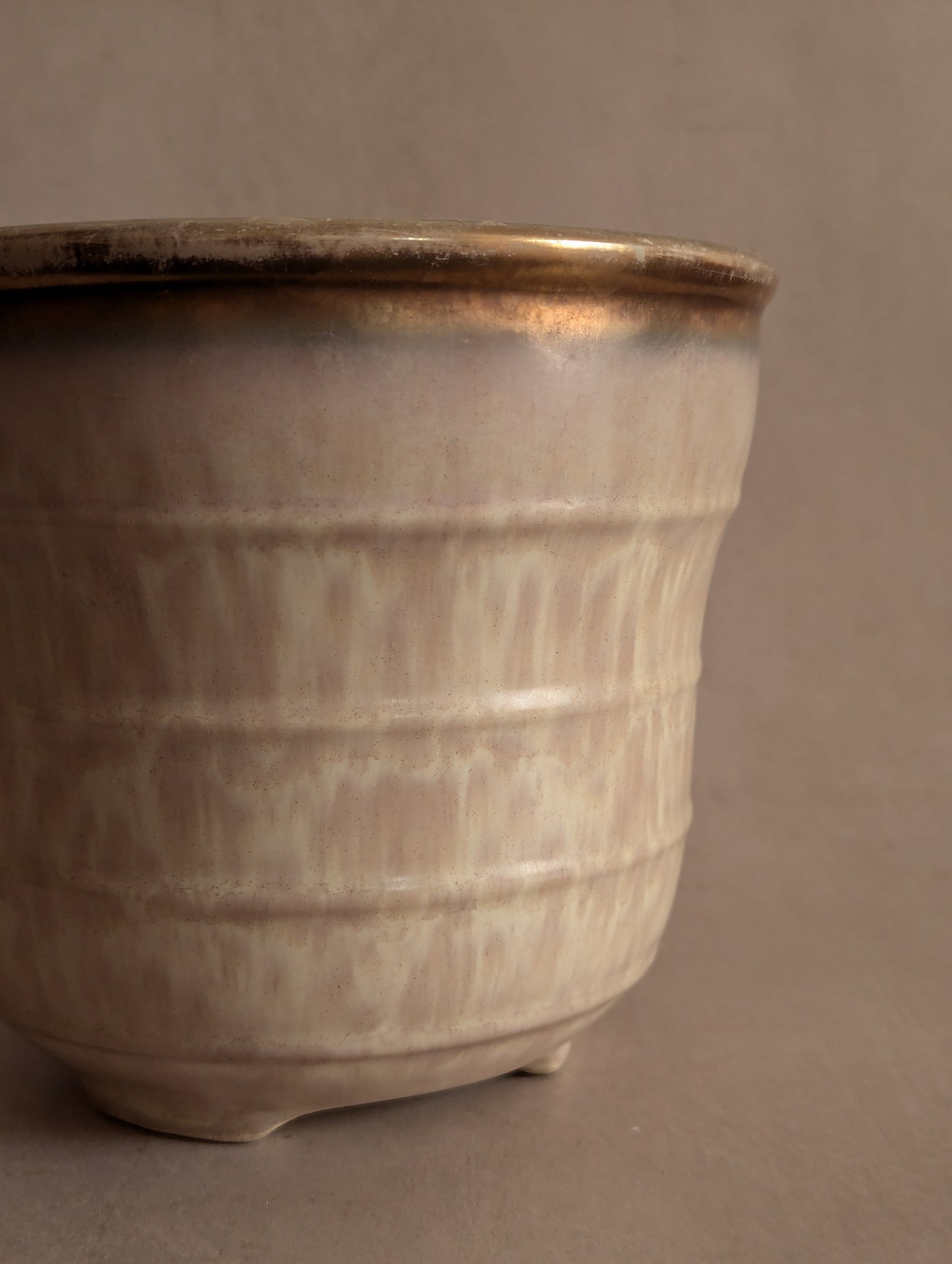 German Pastel Pink Cream & Gold Ceramic Planter Pot