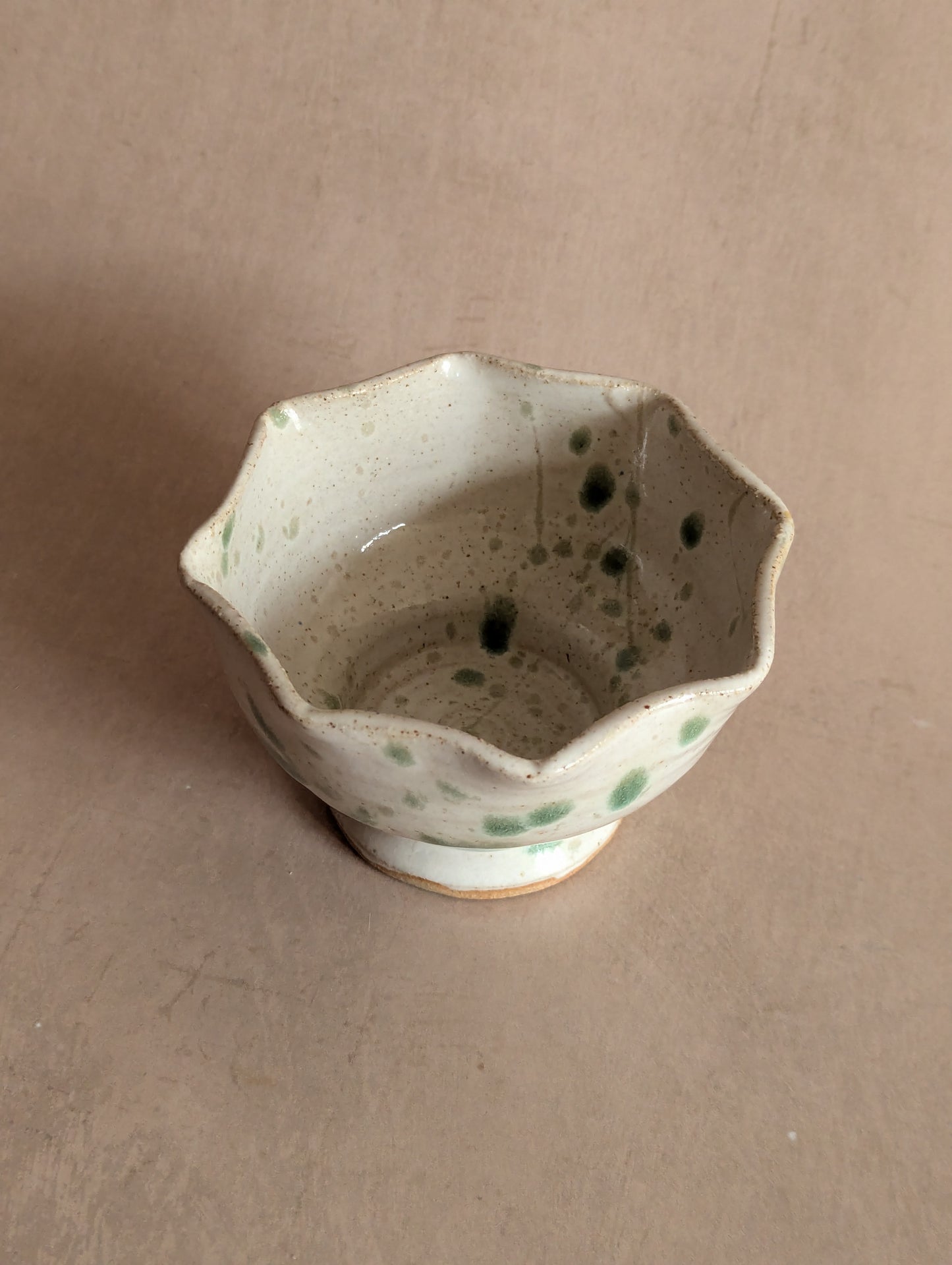 Splatter Paint Scalloped Studio Pottery Bowl