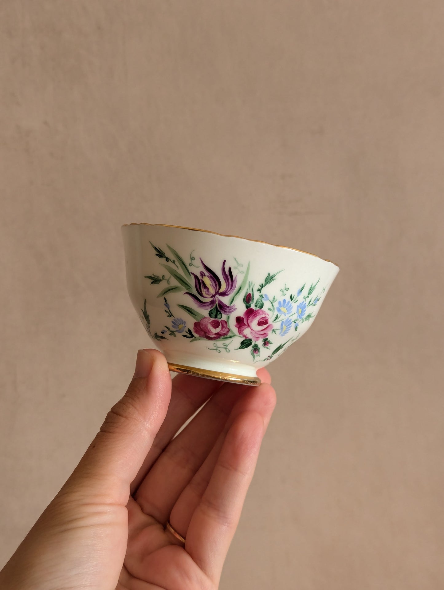 Handpainted Floral Porcelain Tea Bowl dated 1973