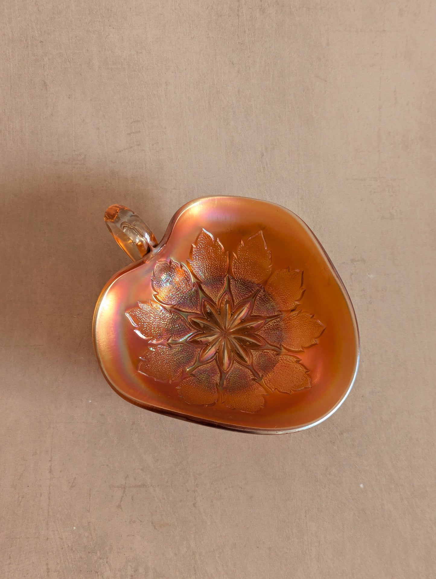 Dugan Marigold Carnival Glass Leaf Nappy Dish