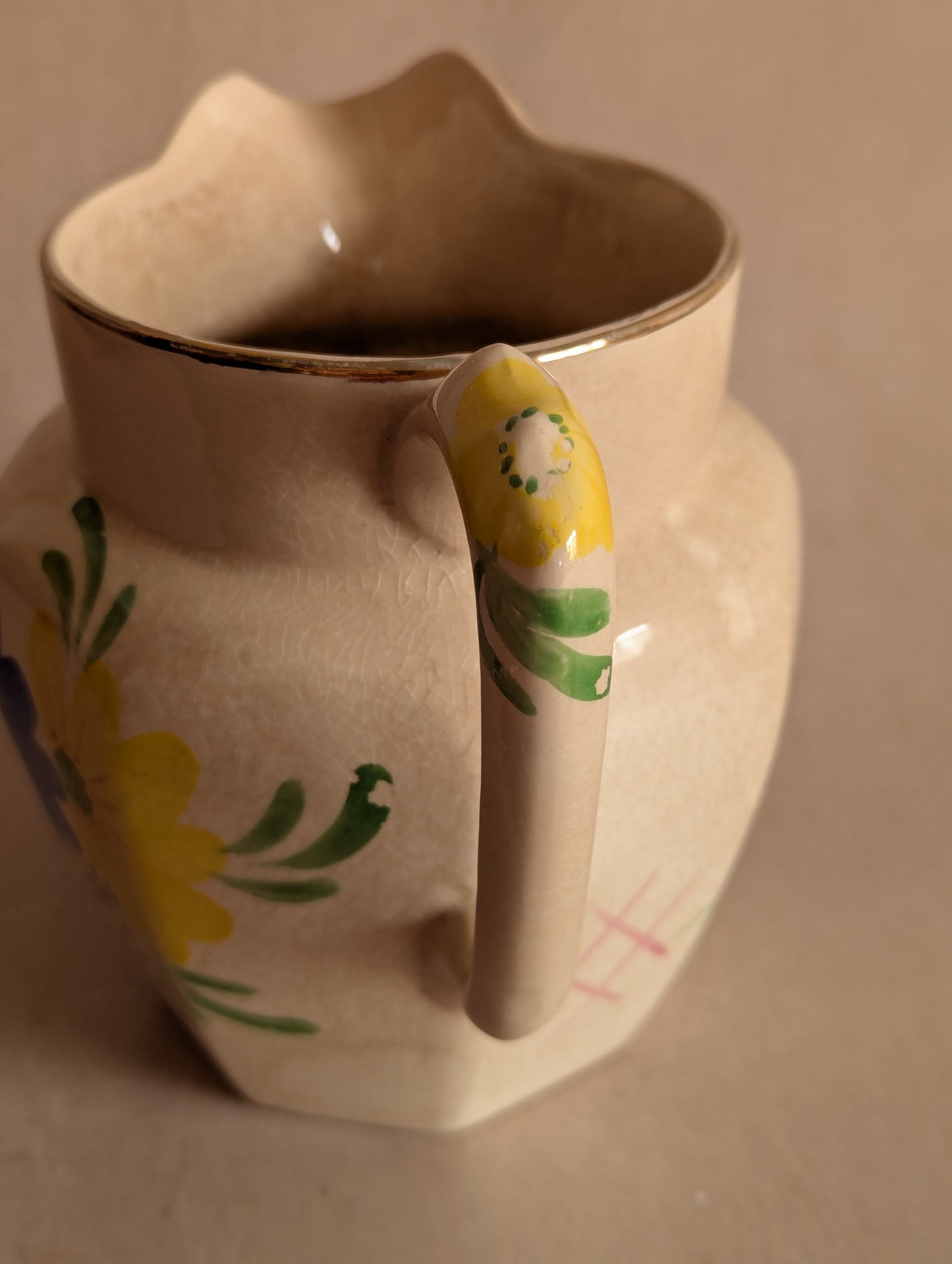 Floral Hand-Painted Octagonal Jug, Price Bros.