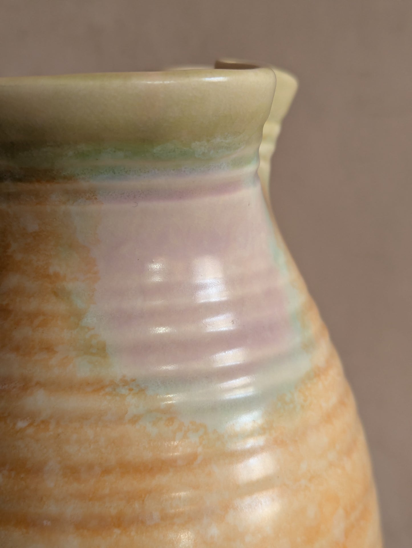 Pastel Orange & Green Pinched Spout Beswick Jug