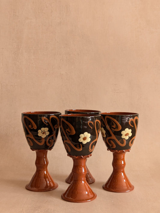 Ewelme Boho Daisy Slipware Goblets - Set of Four