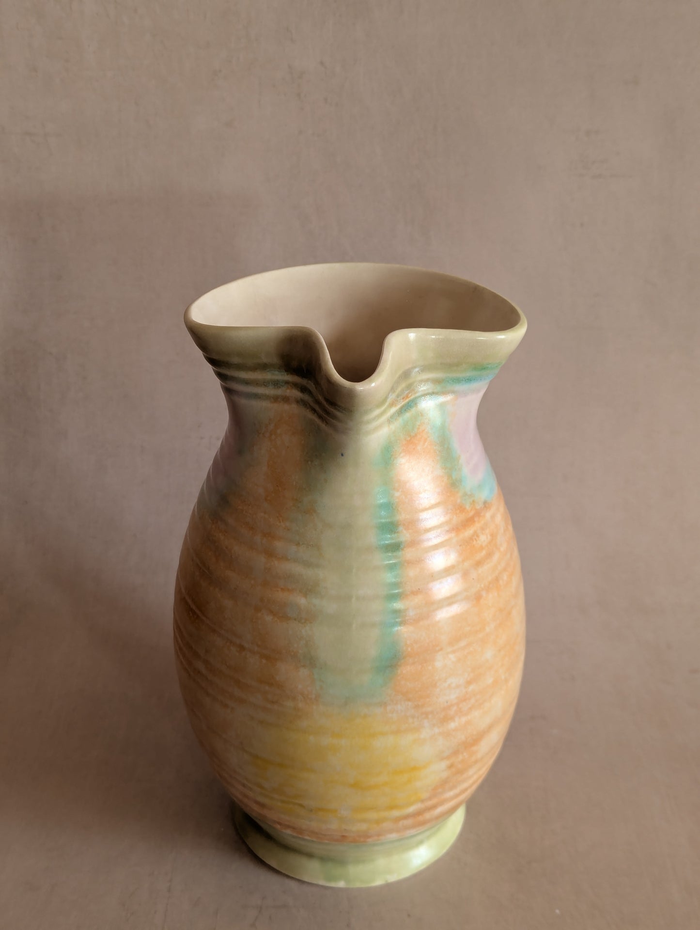 Pastel Orange & Green Pinched Spout Beswick Jug