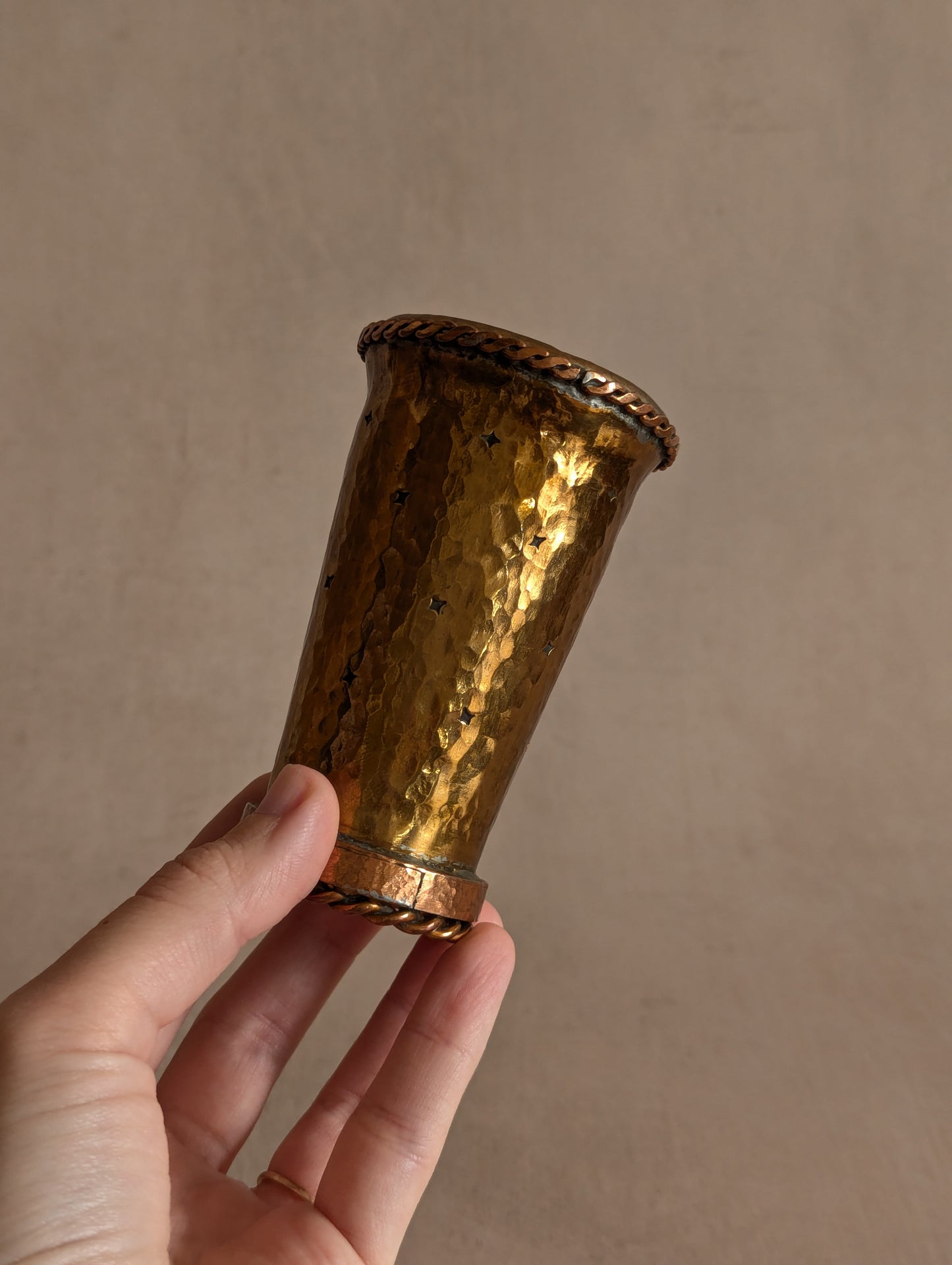 Hand-Hammered Copper Plated Vase, Antique Arts & Crafts Era