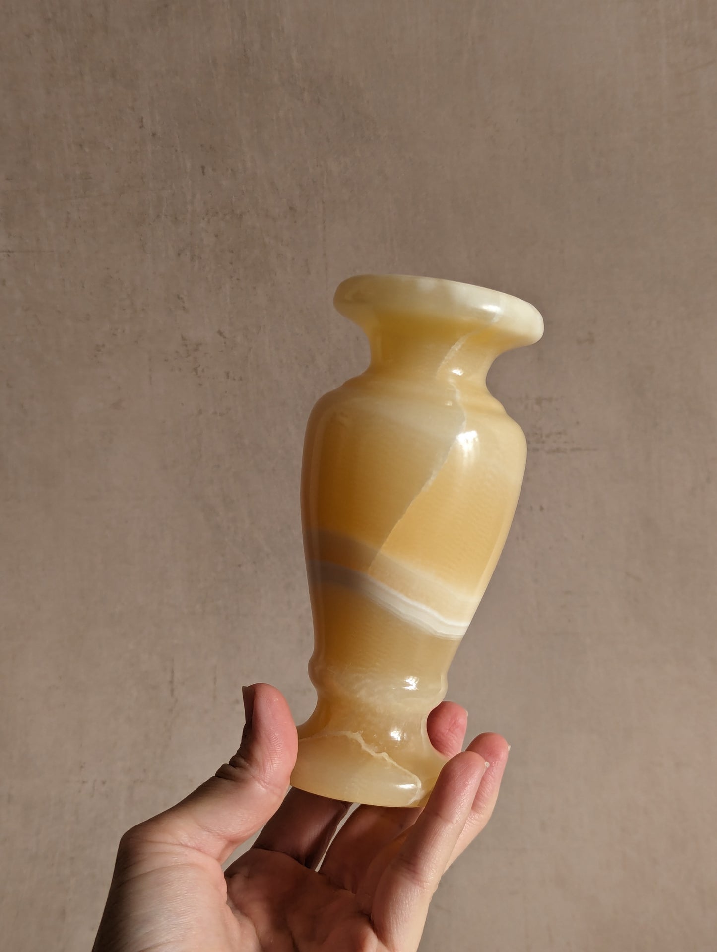 Pale Ochre Onyx Stone Bud Vase, Vintage c. Mid-Century