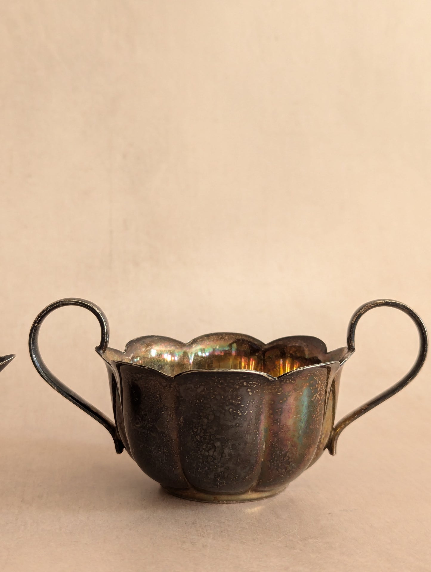 Dark Tarnished Silver Plated Scallop Sugar & Creamer Set