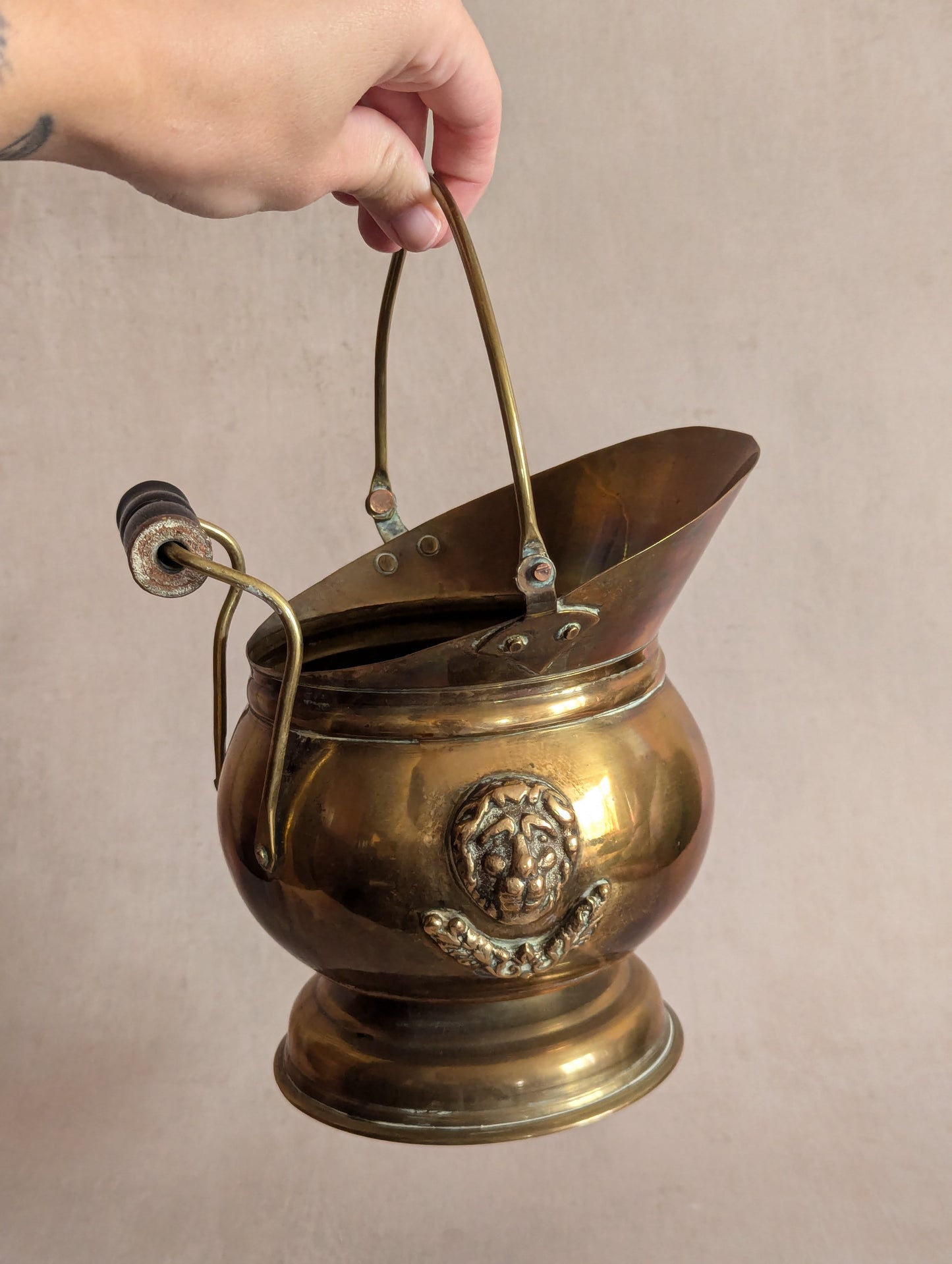 Lion Brass Coal Scuttle Planter Pot
