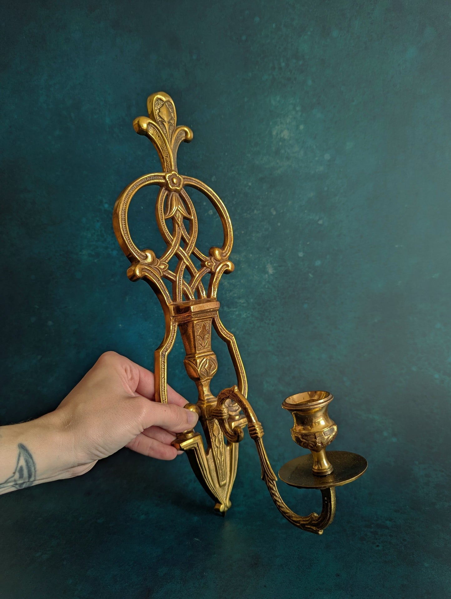 Single Solid Brass Ornate Candle Sconce