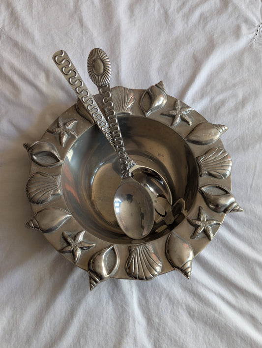 Mexican Nautical Aluminum Salad Bowl w/Utensils