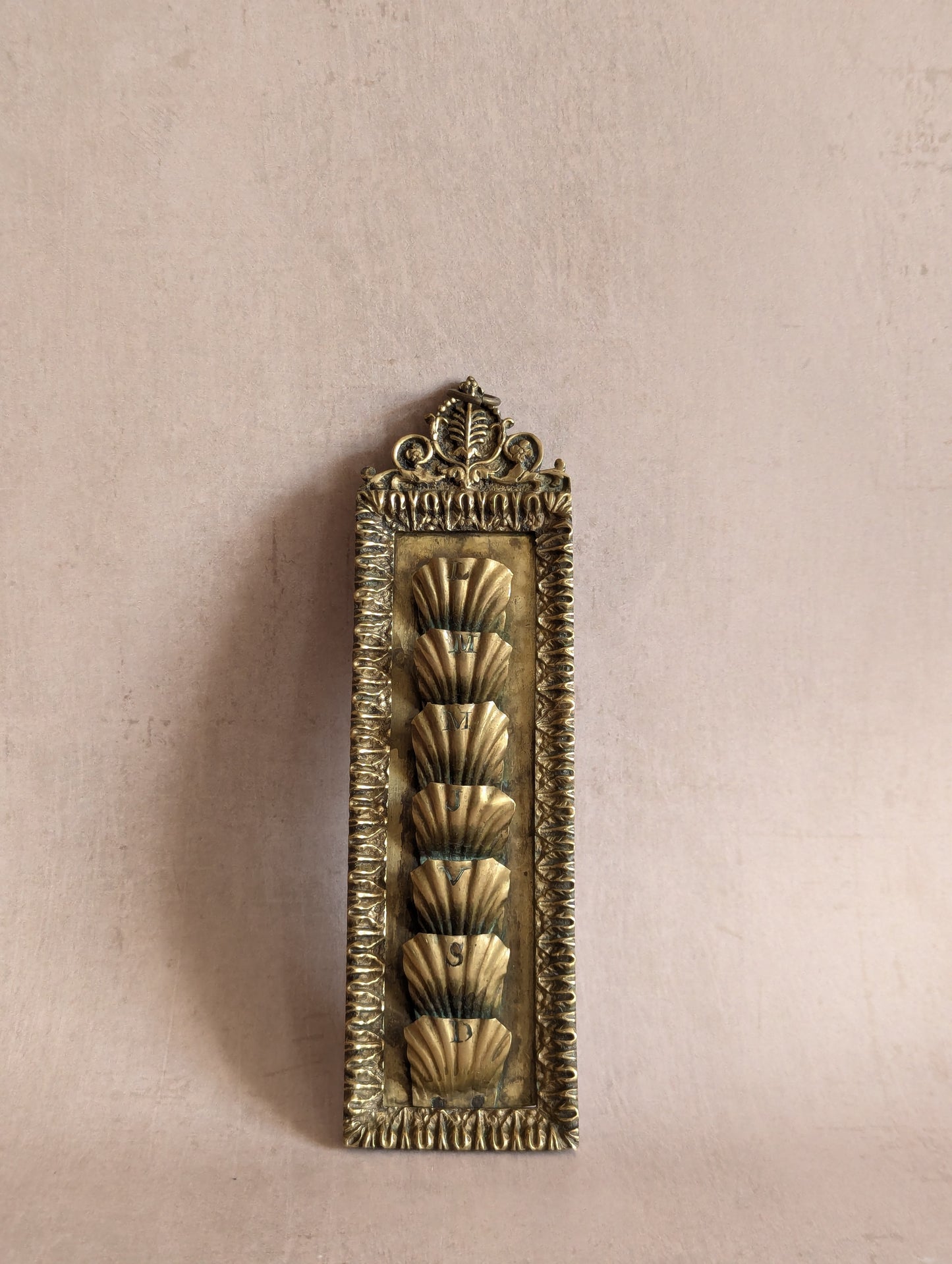 Antique French Brass Hanging Weekly Organizer, Semainier, Porte Cartes