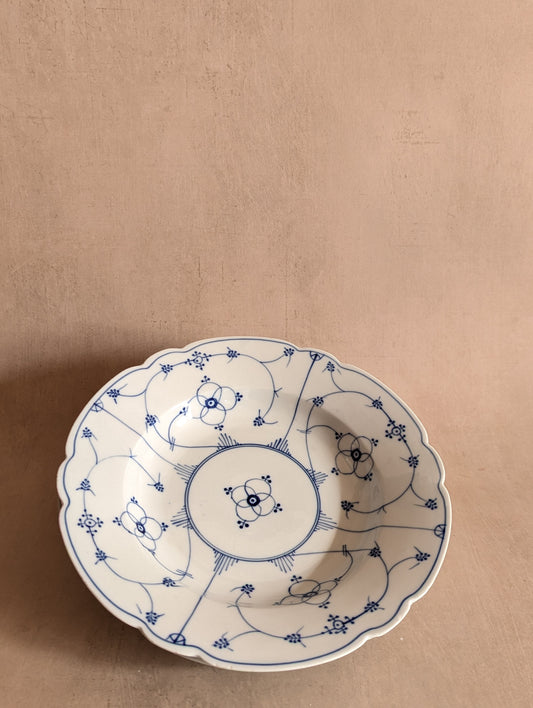 Antique Hand-Painted European Blue & White Shallow Bowls, Set of Two