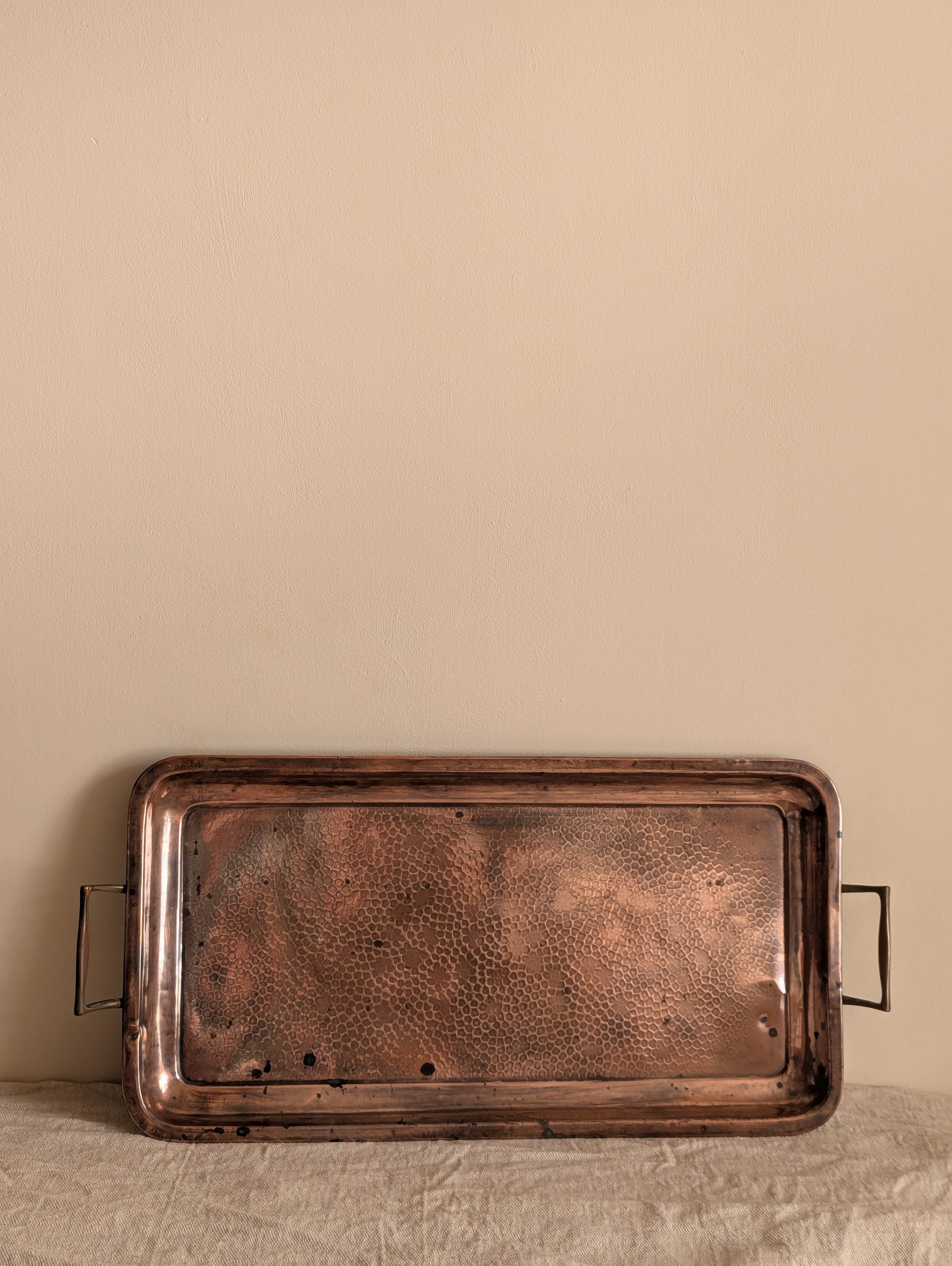 Antique JS&S Arts & Crafts Hand Hammered Copper Serving Tray