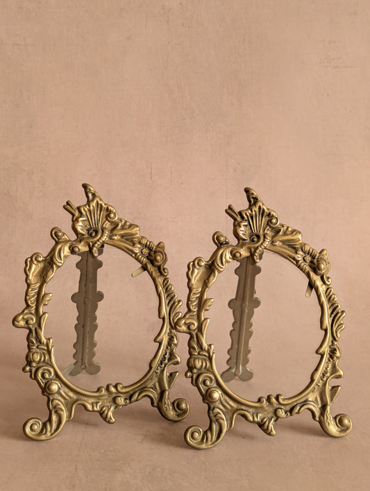 Antique Ornate Scrolling Solid Brass Easel Frames, Set of Two