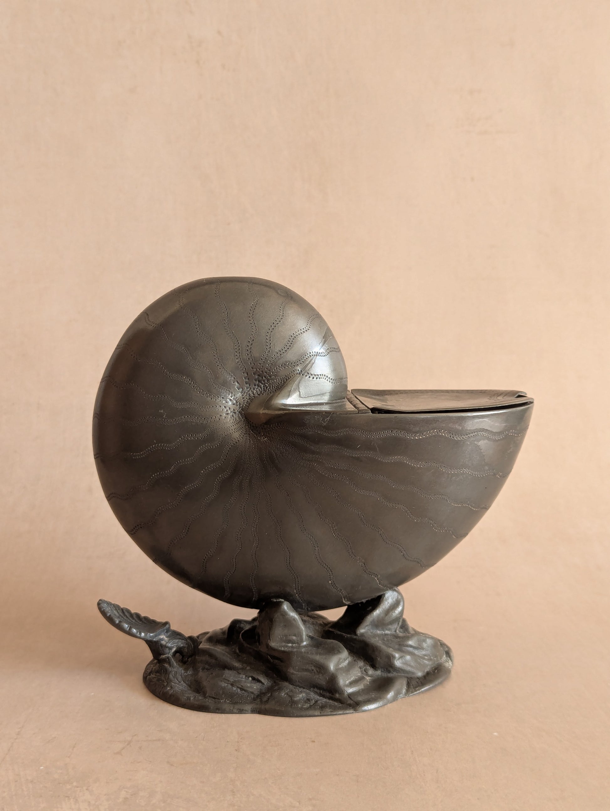 Antique Pewter Nautilus Shell Spoon Warmer or Vase