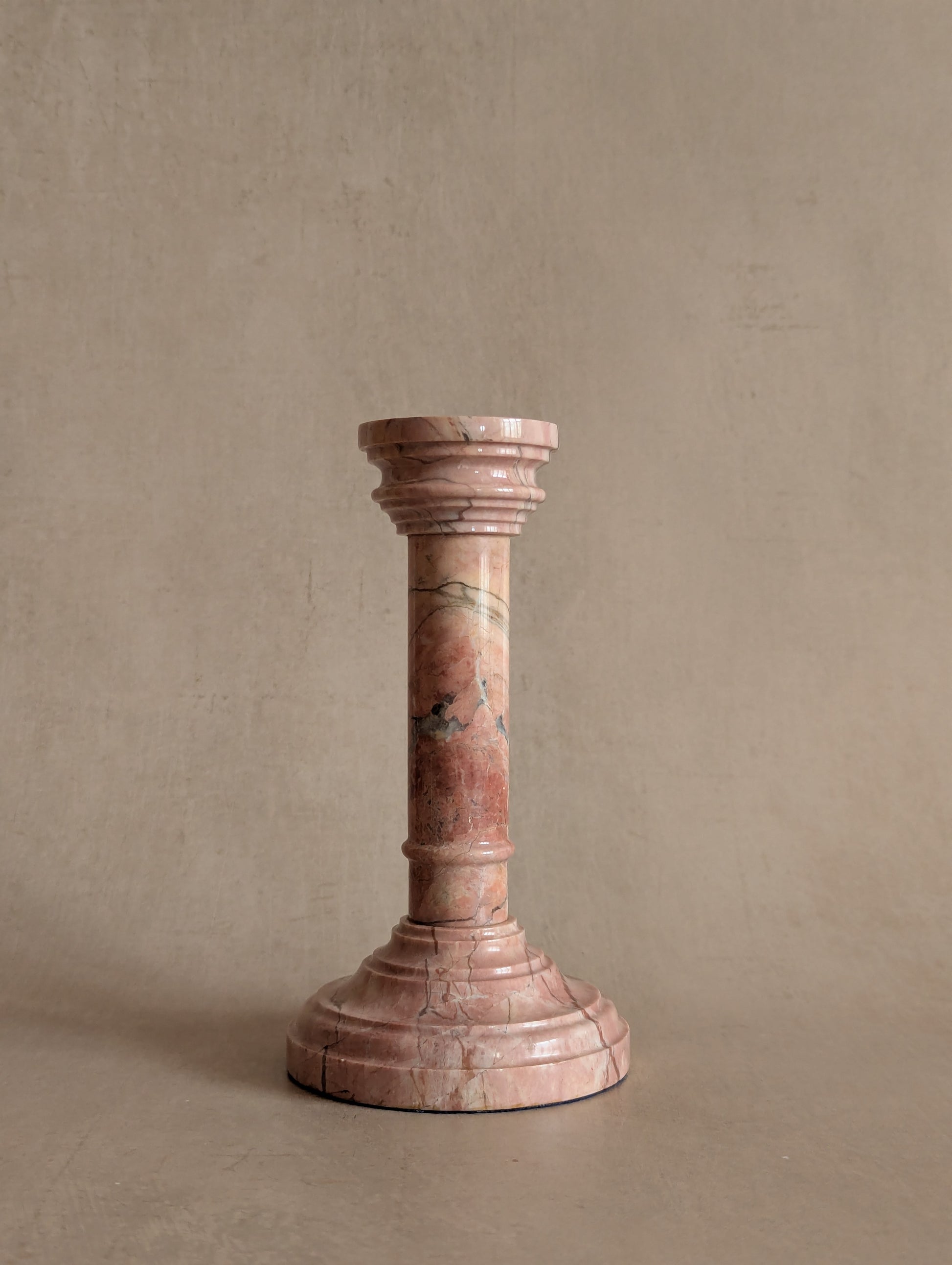 Antique Pink Marble Pedestal Candlestick Holder