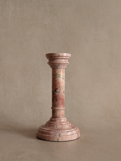 Antique Pink Marble Pedestal Candlestick Holder