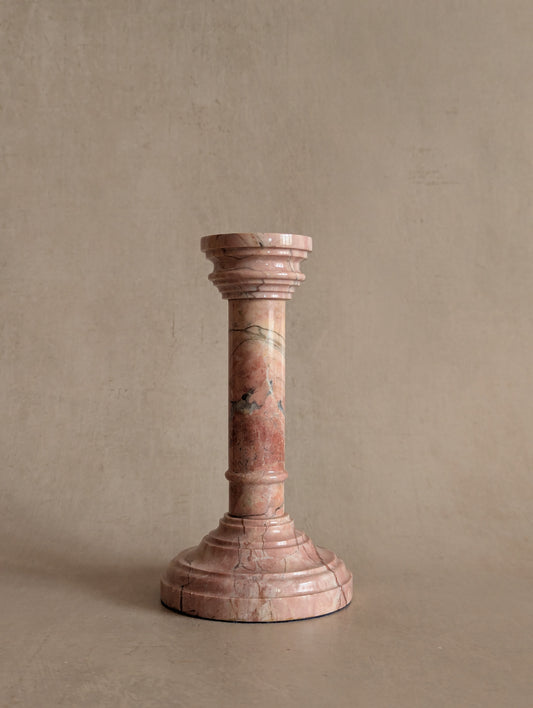 Antique Pink Marble Pedestal Candlestick Holder