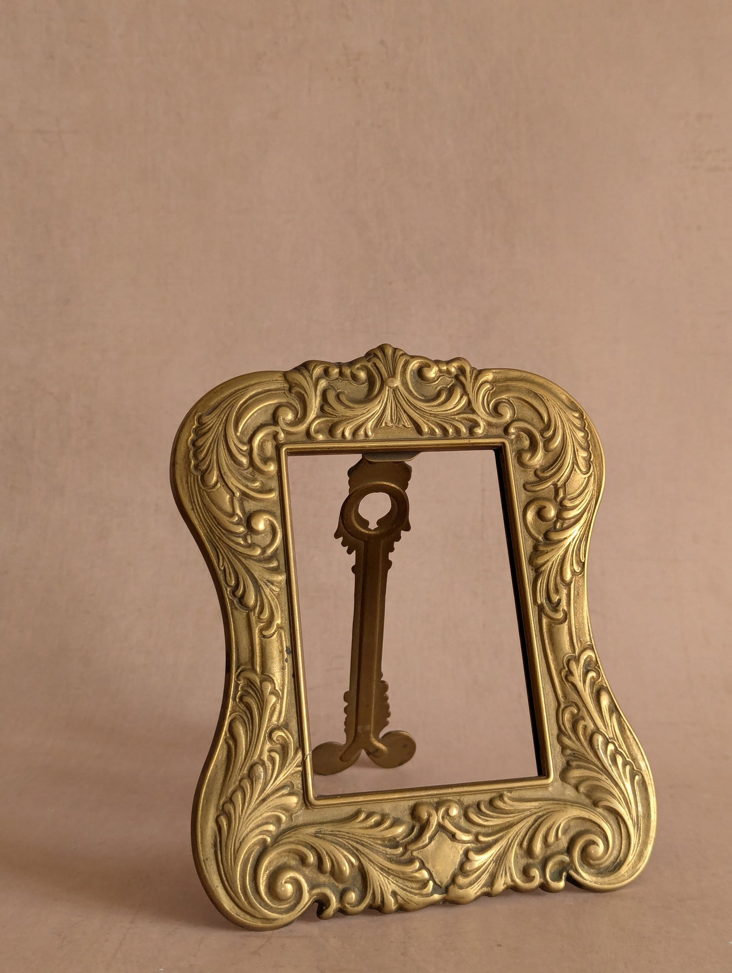 Antique Solid Brass Chunky Scrollwork Picture Frame