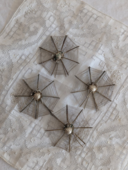 Antique Victorian Spiderweb Place Card Menu Holders, Set of Four