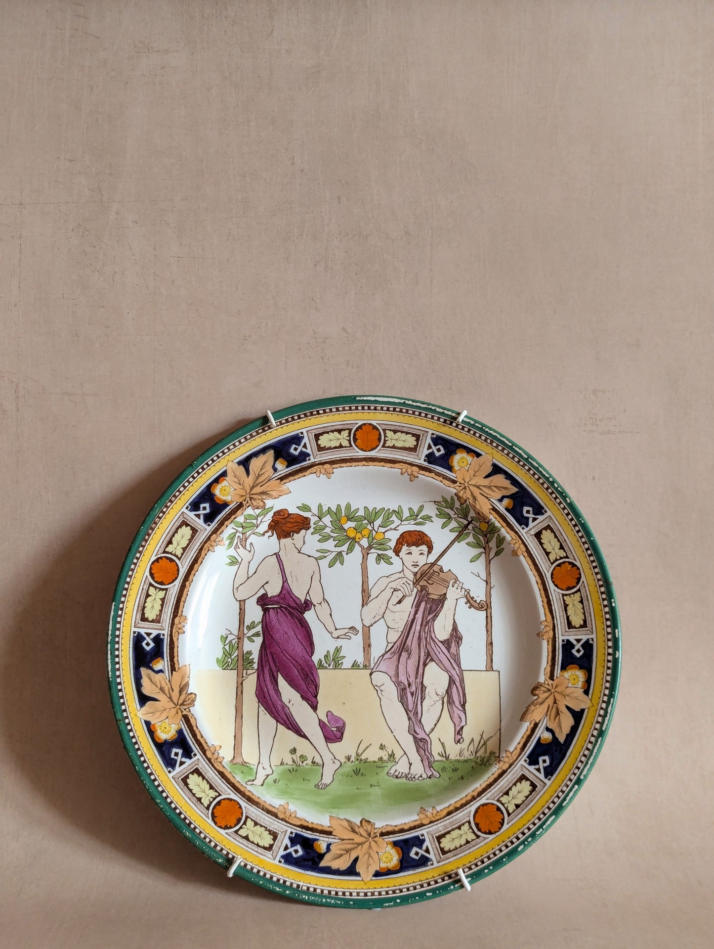 Antique Wedgwood Hand-Painted Polychrome Enamel Wall Plate
