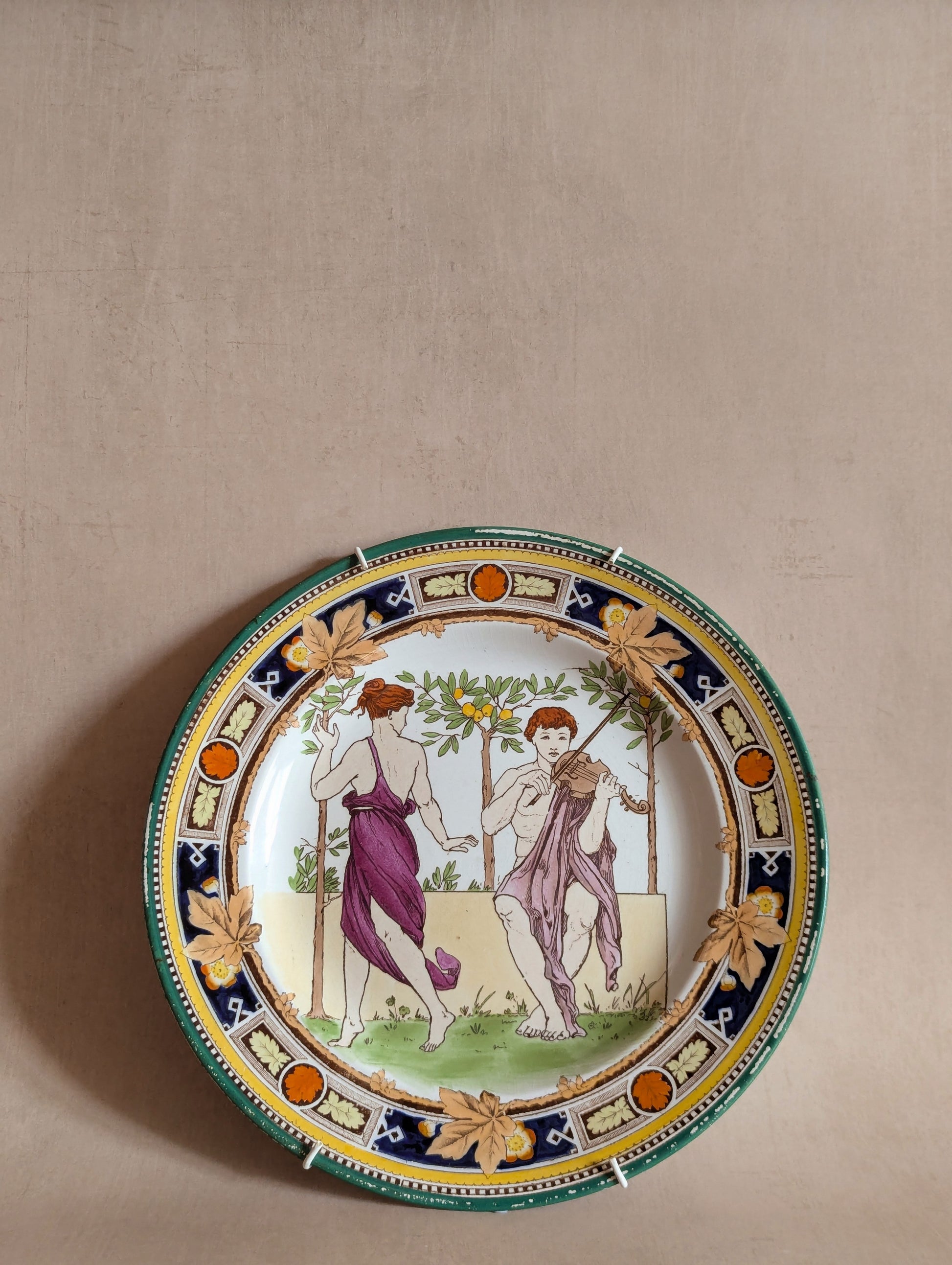 Antique Wedgwood Hand-Painted Polychrome Enamel Wall Plate