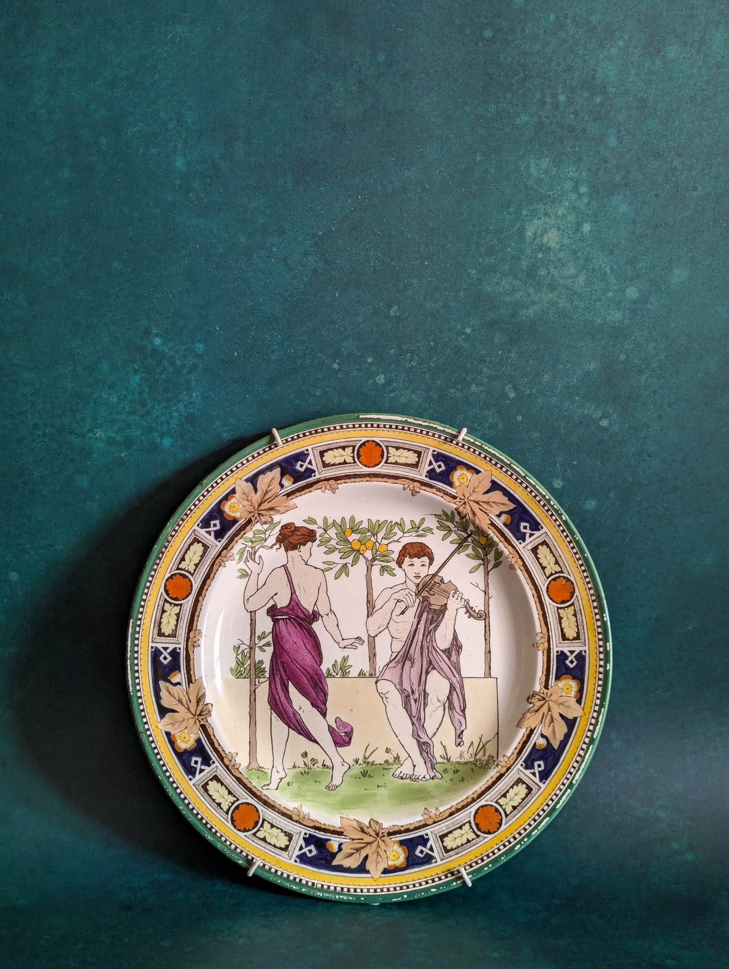 Antique Wedgwood Hand-Painted Polychrome Enamel Wall Plate