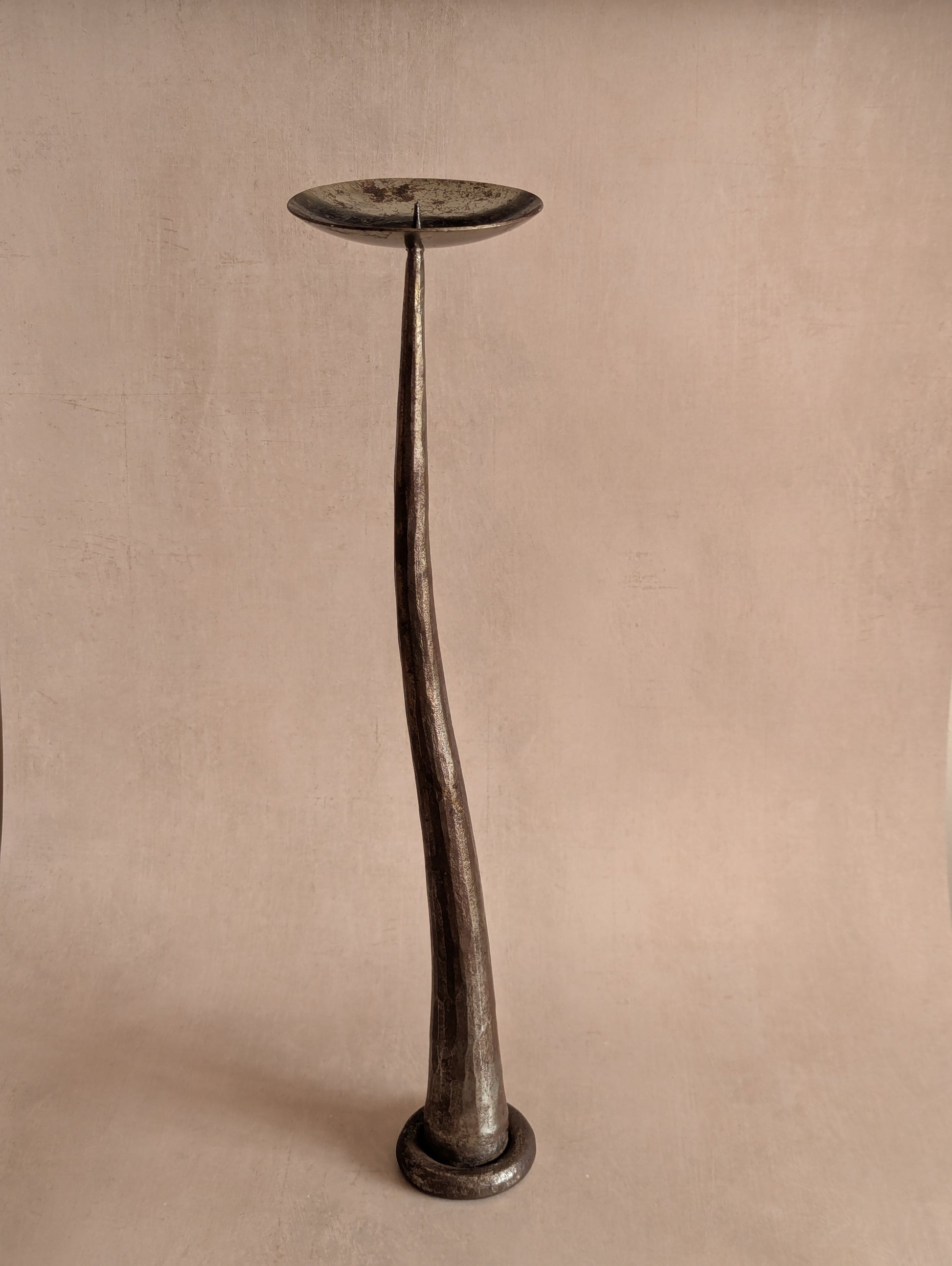 Brutalist Wrought Iron Wavy Pillar Candle Holder