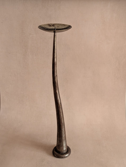 Brutalist Wrought Iron Wavy Pillar Candle Holder