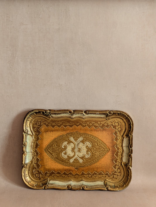 Italian Florentine Hand-Painted Gilt Wood Tray