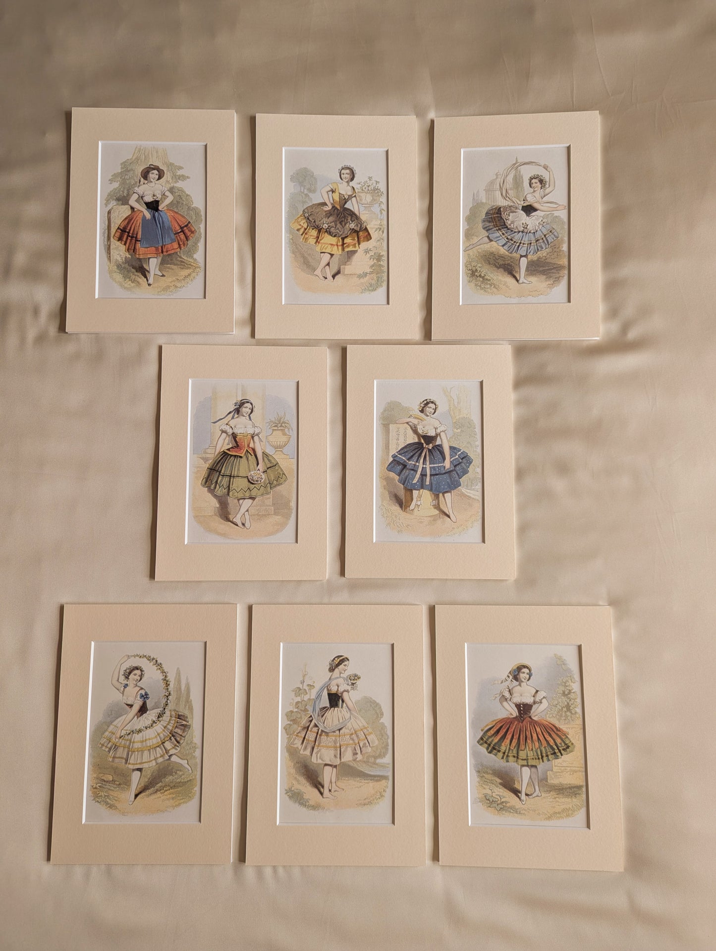 Antique Original 19th Century Baxter Prints, Dancing Ladies, Set of 8