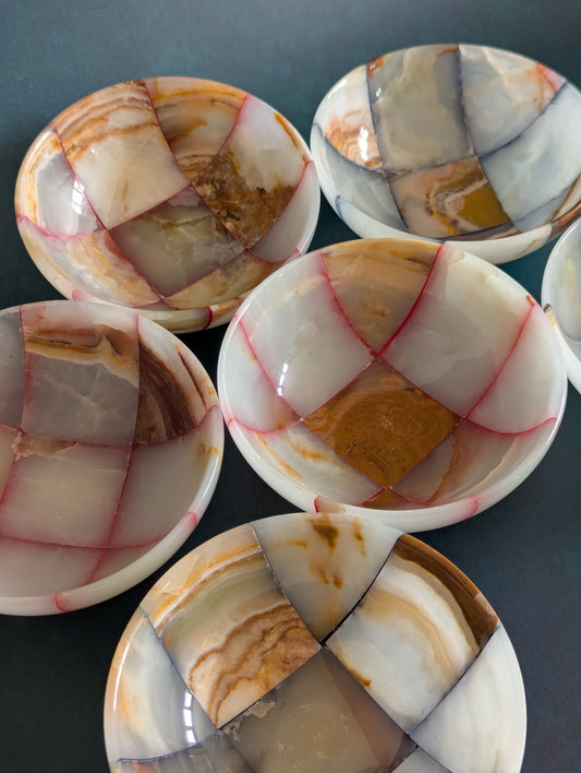 Pink & Blue Small Onyx Checkerboard Bowls, Set of Three