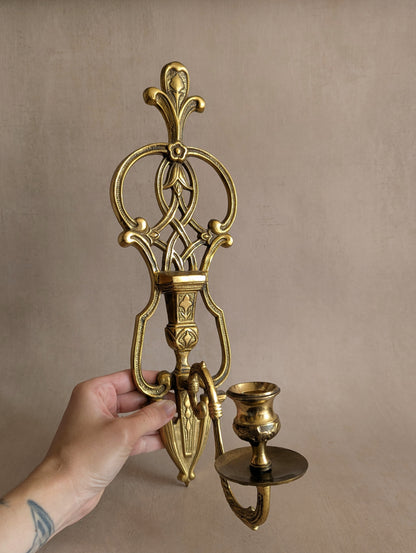 Single Vintage Solid Brass Ornate Candle Wall Sconce