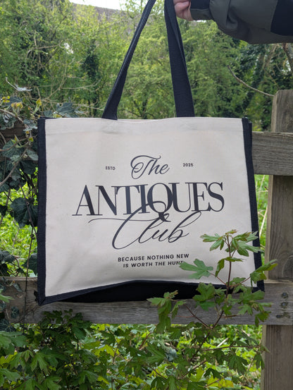 The Antiques Club Jute & Canvas Tote Bag because nothing new is worth the hunt
