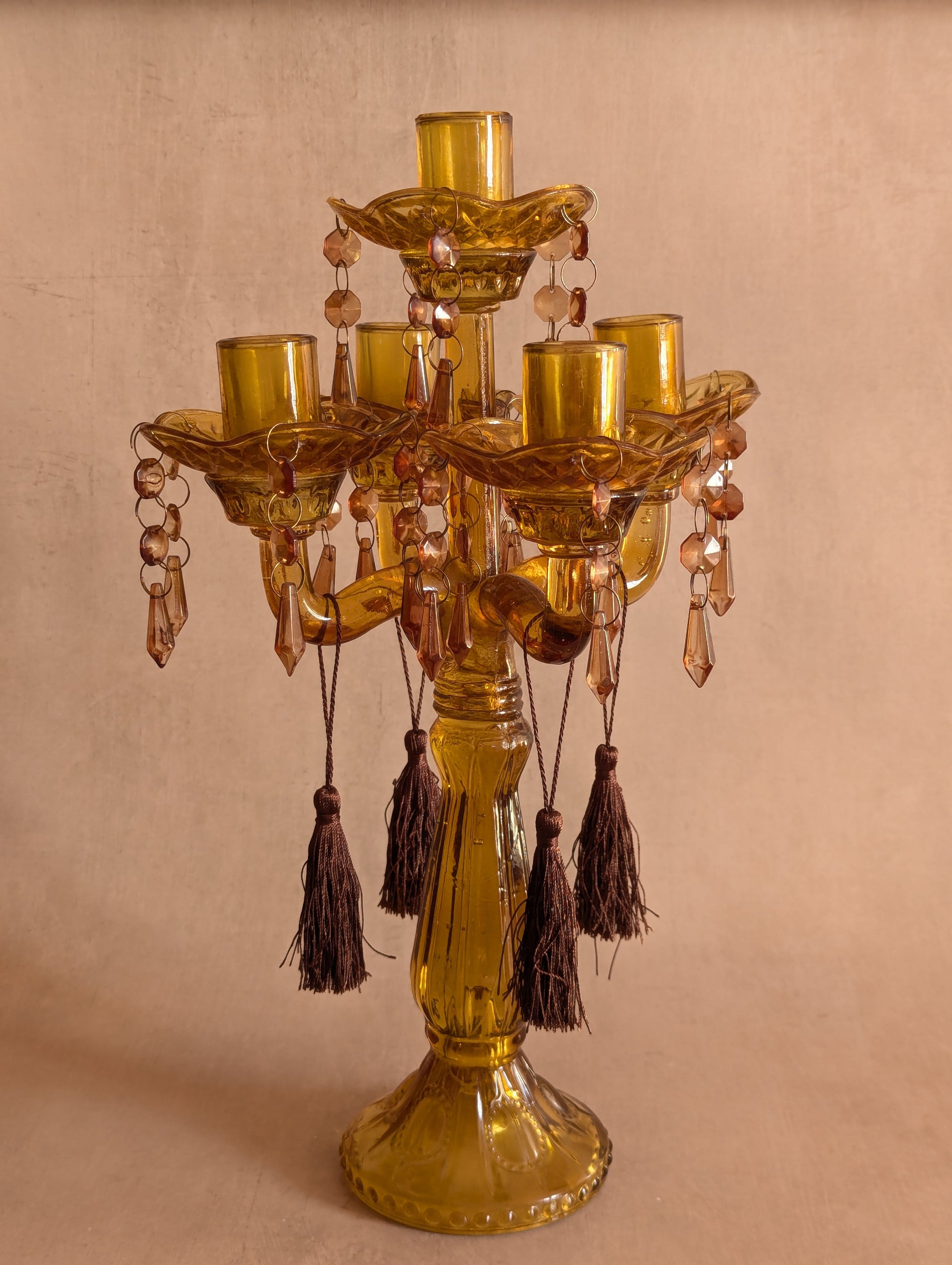 Victorian Amber Glass Five-Cup Table Lustre Candelabrum