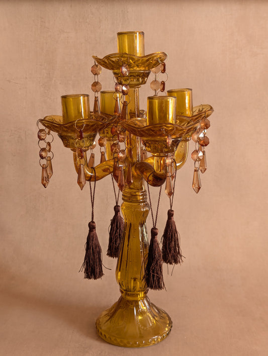 Victorian Amber Glass Five-Cup Table Lustre Candelabrum