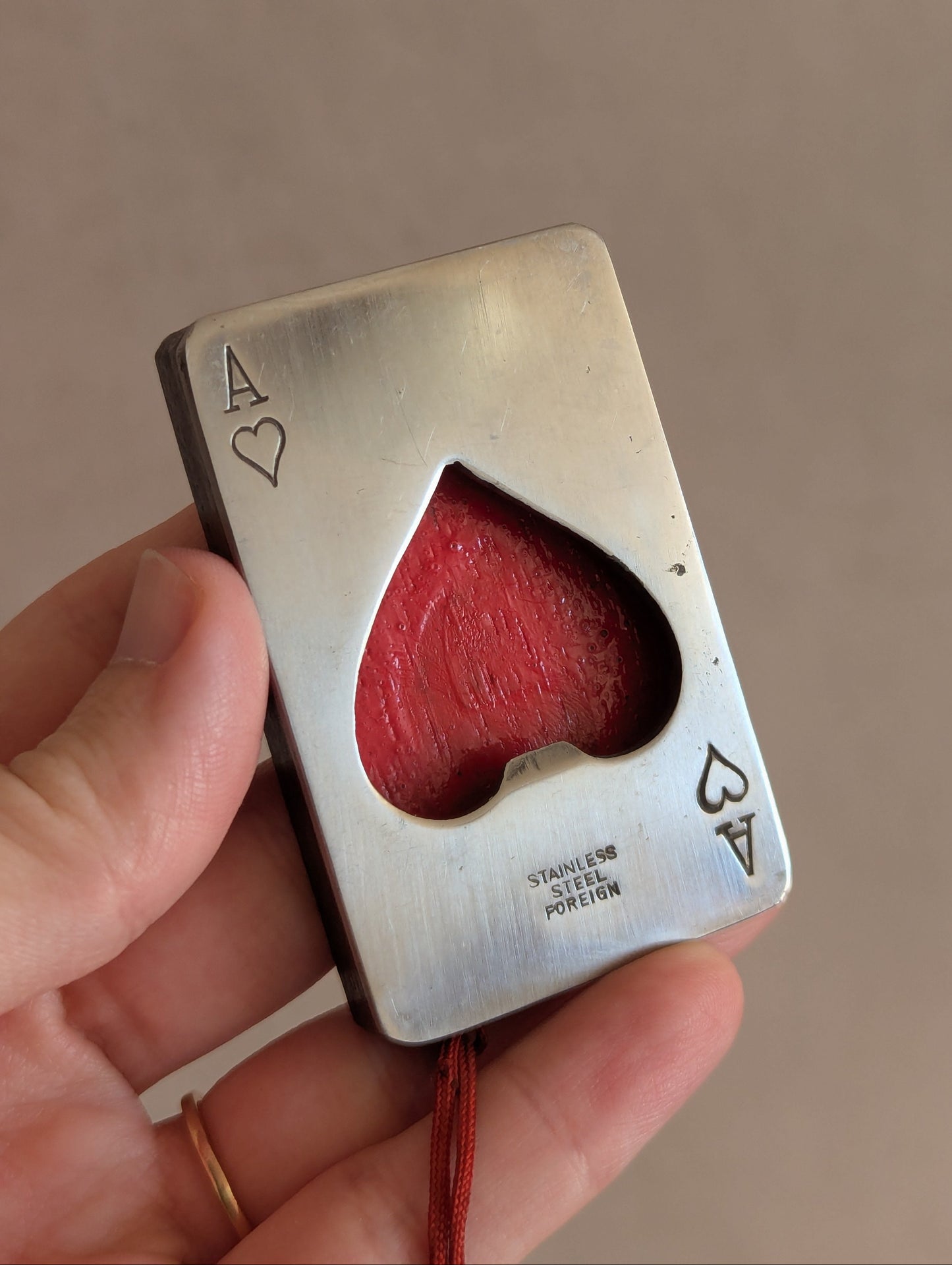 Vintage 1950s Ace of Hearts Stainless Steel Bottle Opener