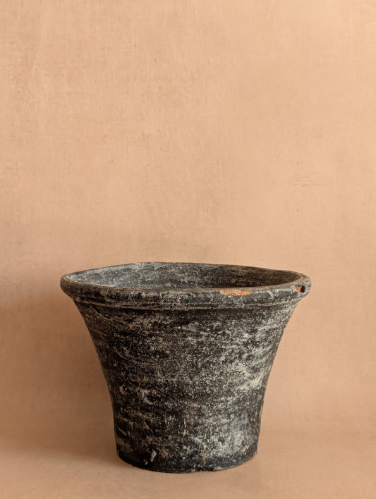 Vintage Black & Gray Rustic Handmade Clay Pot