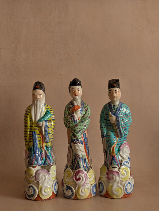 Vintage Chinese Porcelain Famille Rose Revival Figurines, Set of Three