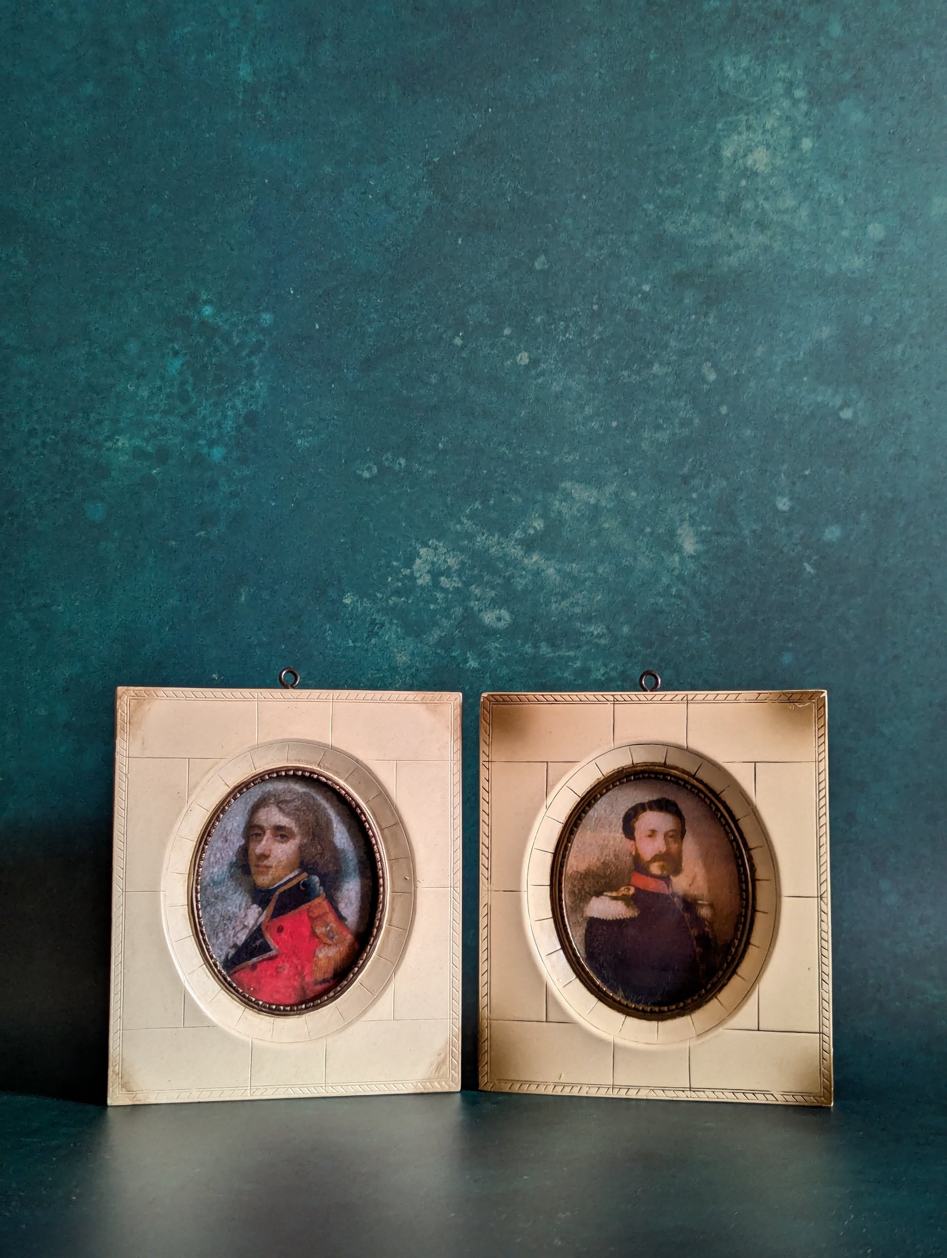 Vintage Faux Bone Miniature Portrait Frames, Set of Two