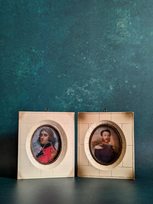 Vintage Faux Bone Miniature Portrait Frames, Set of Two
