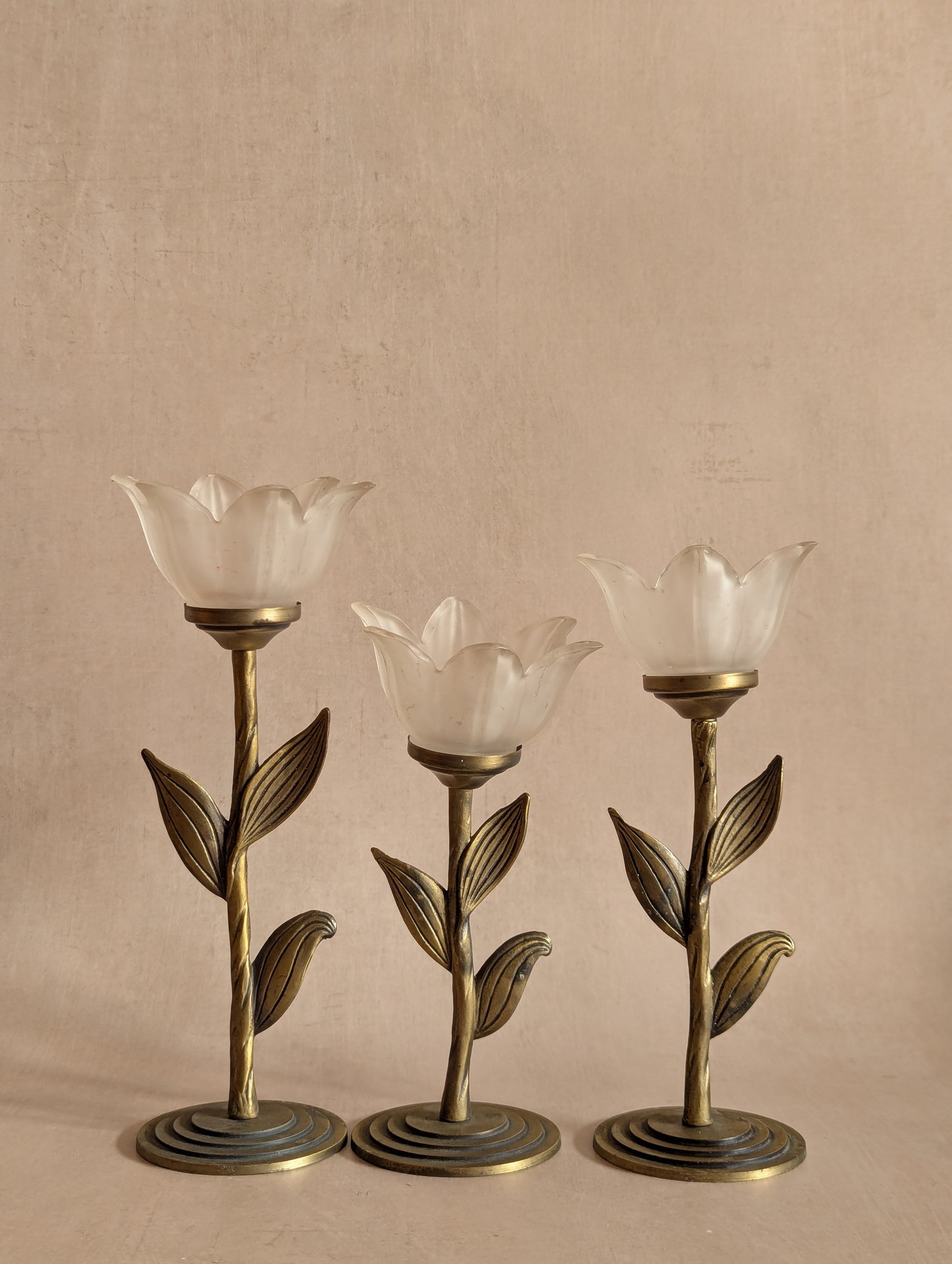 Vintage Frosted Flower Tealight Holders, Set of Three