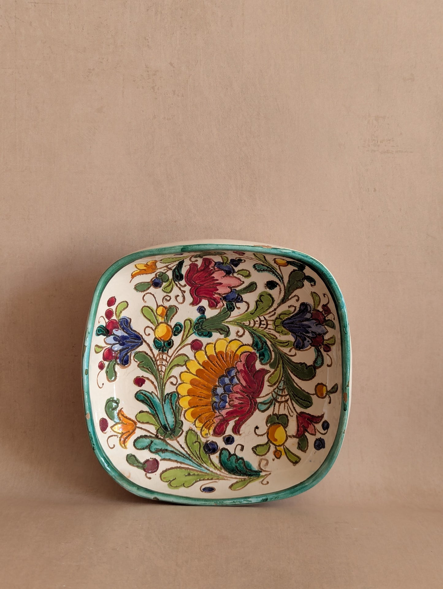 Vintage Italian Fratelli Fanciullacci Polychrome Square Ceramic Bowl